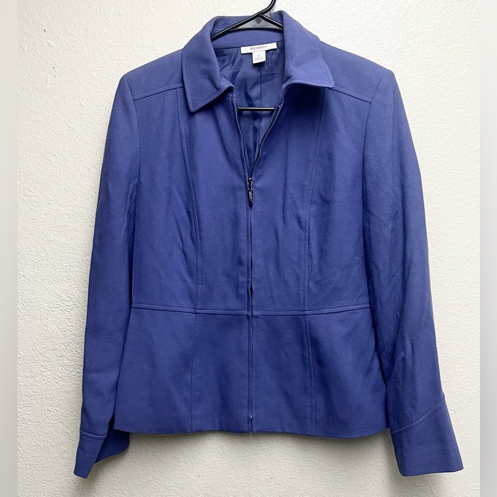 Vintage Dress Barn Woman Zip Up Blazer Jacket Purple Pockets Rayón Lined Size 6